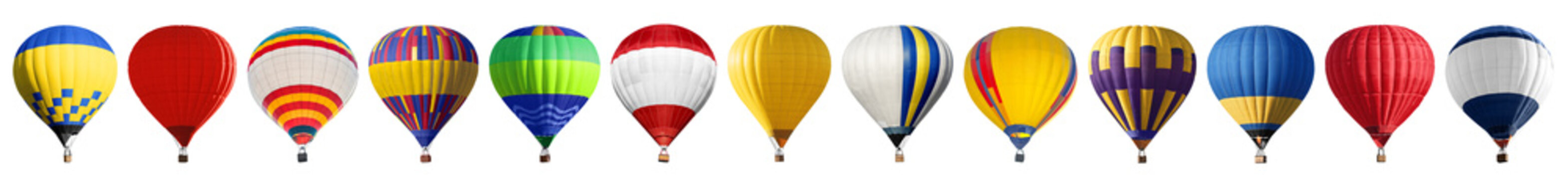 Set of bright colorful hot air balloons on white background