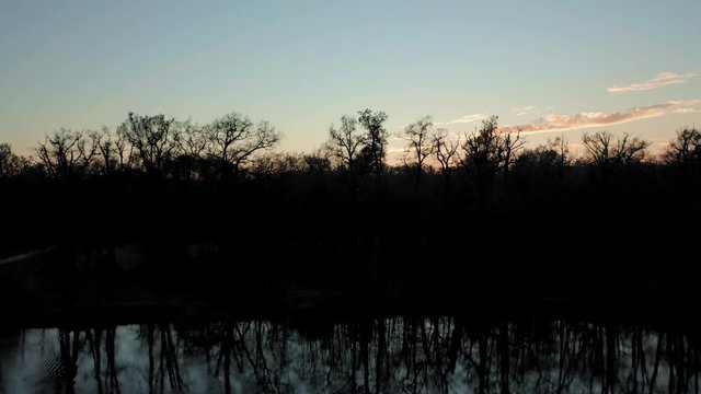 Landscape of Peto Lake and Maksimir Park on a beautiful sunset with the city of Zagreb on background. Croatia. Aerial view travelling