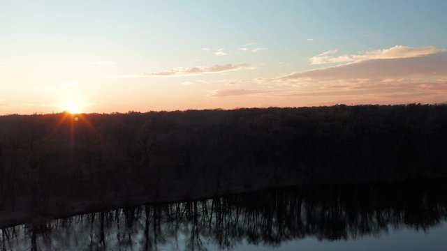 Gorgeous landscape of Peto Lake and Maksimir Park on sunset. Zagreb Croatia. Aerial view travelling