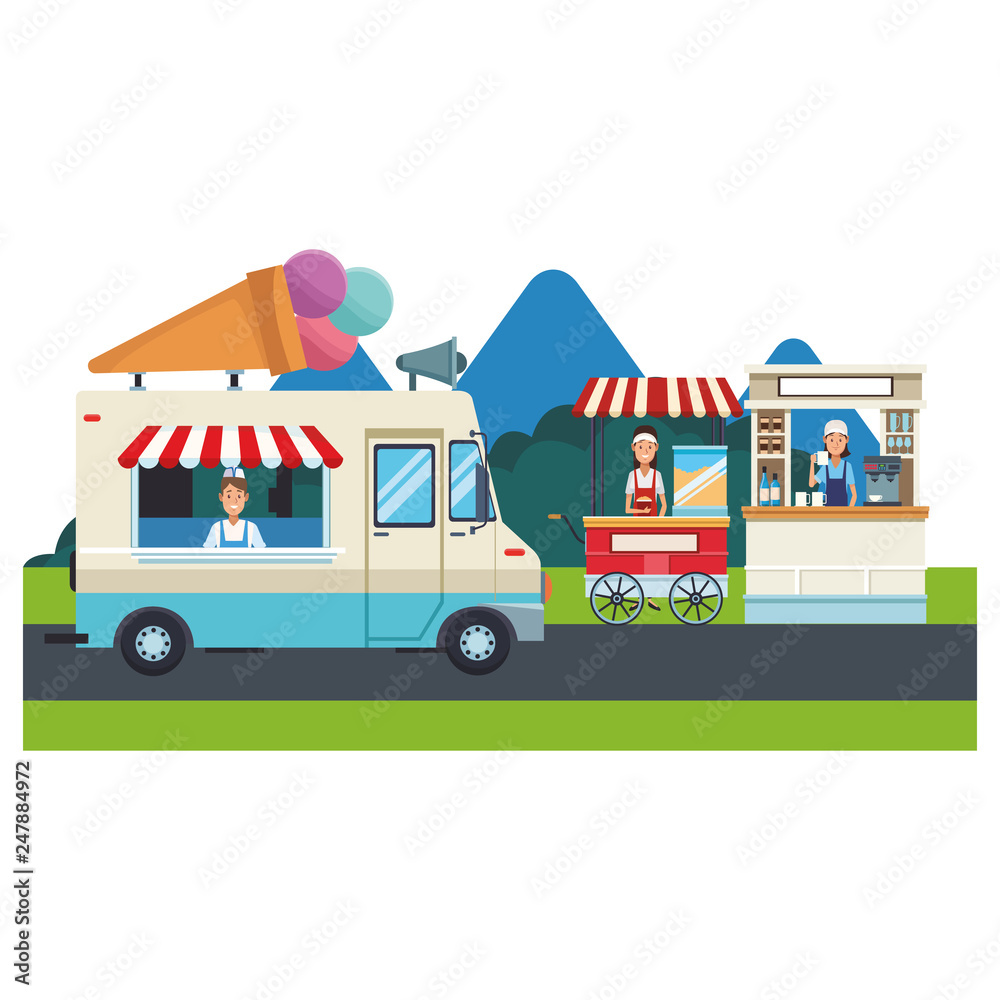 Wall mural food stands cartoon