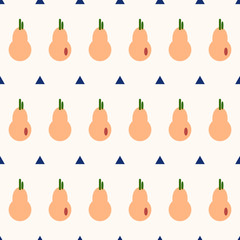 Geometric seamless pattern with simple flat pears and triangles in scandinavian style. Minimalist background for your design.