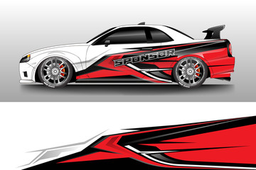 Naklejka premium Decal car and car wrap vector, truck, bus, racing, service car, auto designs . Racing, Rally, Abstract background livery .