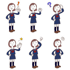 制服を着た女子学生のポーズと仕草　セーラー服　全身