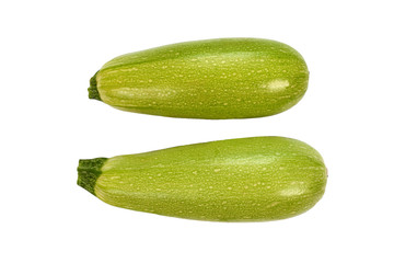 Two zucchini, top view, isolated on white background.