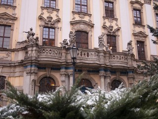 Obraz premium Detail of Baroque Architecture on a Snowy Day in Wroclaw, Poland