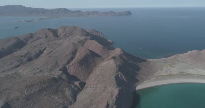 Aerial panoramic views of isla San Francisco, Baja California  Sur, Mexico. Sea of cortez.