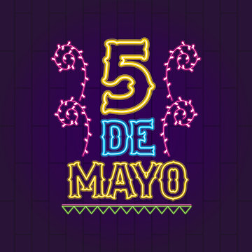 Cinco de mayo neon banner. Vector illustration design
