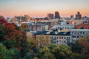 Fototapeta na wymiar Autumn sunset view over Harlem from Morningside Heights in Manhattan, New York City