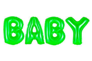 baby in english alphabet from green balloons