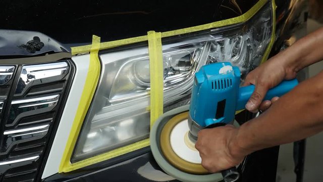 Clean car headlight before and after cleaning -time lapse