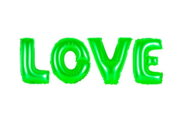 love in english alphabet from green balloons