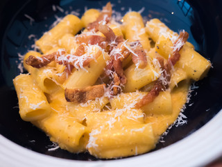 Spaghetti carbonara on plate