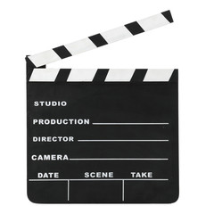 Obraz premium Classic hollywood chalk open clapperboard isolated on a white background with clipping path