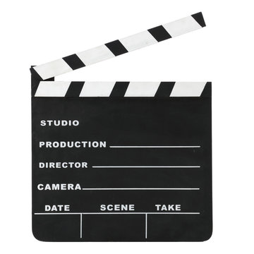 Classic hollywood chalk open clapperboard isolated on a white background with clipping path