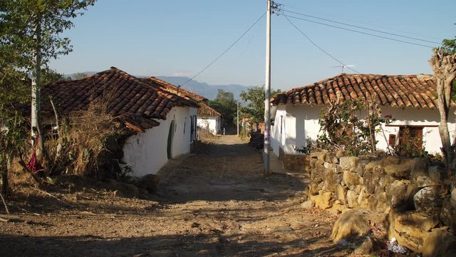 Old Traditional Village Windy street in Guane Colombia