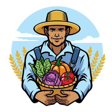 farmer holding a basket full of vegetables