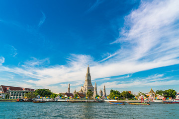 Temple of dawn Wat Arun with Chao Praya river sightseeing landmark of Bangkok