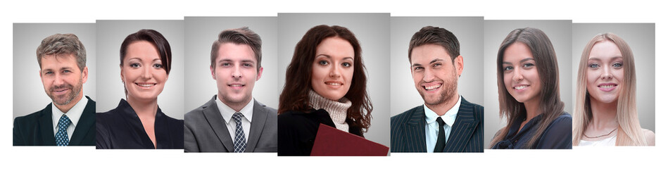 panoramic collage of portraits of young entrepreneurs.