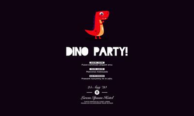 Fototapeta premium Cute Dinosaur Vector Cartoon Invitation Design with Where and When Details