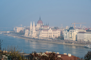 View of Hungarian parliament at Danube river in Budapest city, Hungary