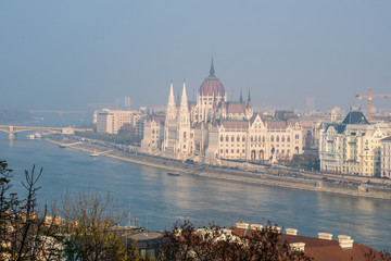 View of Hungarian parliament at Danube river in Budapest city, Hungary