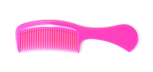 Pink plastic Hair comb isolated on white background