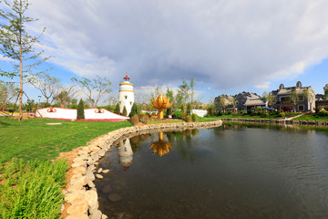 Macao Guia Lighthouse miniature landscape in a park