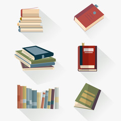 Books set in flat design style. learning symbols concept.Vector illustration.