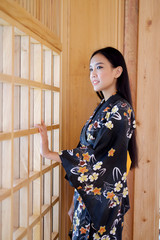 Young asian woman wearing traditional japanese kimono dress