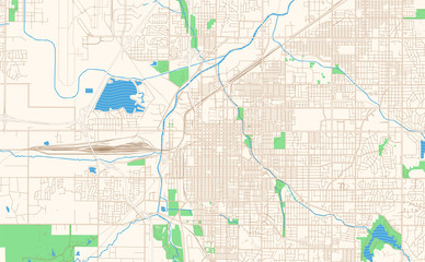 Lincoln Nebraska printable map excerpt. This vector streetmap of downtown Lincoln is made for infographic and print projects.