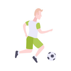 Fototapeta na wymiar man professional soccer player kicks ball football concept guy running pose male cartoon character full length flat isolated