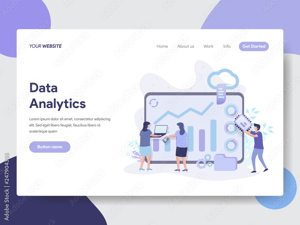 Poster landing page template of data analytics illustration concept. modern flat design concept of web page
