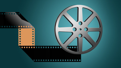 Movie film reels are seen in this 3-D illustration about the cinema industry and films in general.