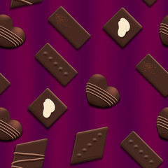 Valentines Day seamless pattern with chocolate sweet candy heart collection