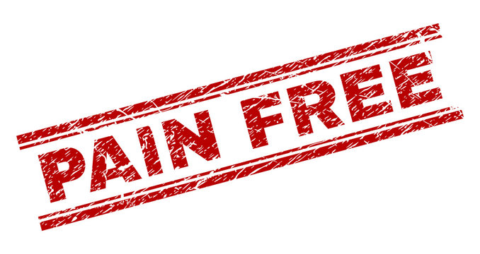 PAIN FREE Seal Print With Grunge Texture. Red Vector Rubber Print Of PAIN FREE Label With Scratched Texture. Text Label Is Placed Between Double Parallel Lines.