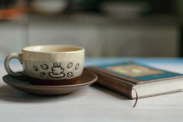 the workplace of a creative person in the morning: an Empty coff