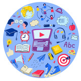 School Doodle vector set. learning of foreign languages. Hand drawn icons