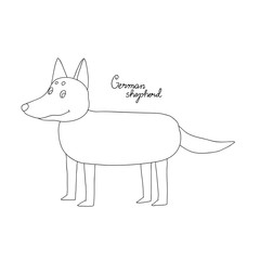 Hand drawn German Shepherd dog. Cartoon vector illustration