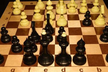 Chechered board with white pawns as a hobby backdrop