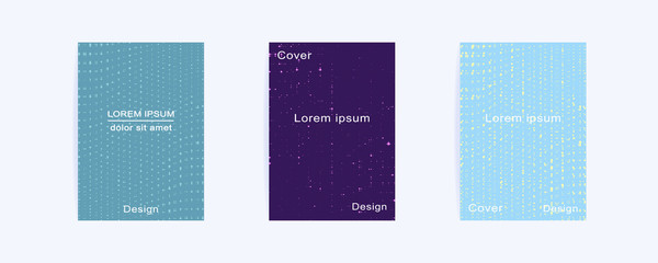 Cover layouts design with halftone dots. Mock up Cover Template for brochures, presentation, book, notebook, booklet, flyer, report, poster, album, magazine. Abstract geometric blue, purple background