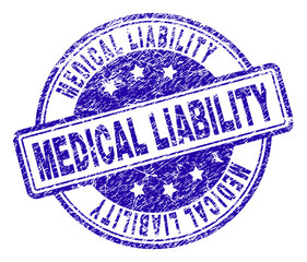 MEDICAL LIABILITY stamp seal watermark with grunge style. Designed with rounded rectangles and circles. Blue vector rubber print of MEDICAL LIABILITY tag with grunge texture.