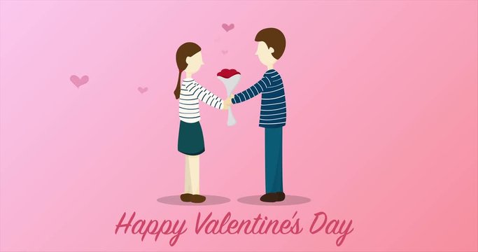 Romantic man give a flower to woman.Valentine’s day festival.