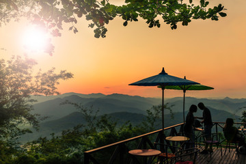 Coffee shop on mountain, on twilight, Northern, Thailand.