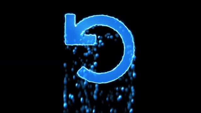 Liquid symbol undo appears with water droplets. Then dissolves with drops of water. Alpha channel black
