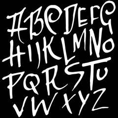 Simple alphabet letters. Handdrawn grunge ink font. Vector illustration.