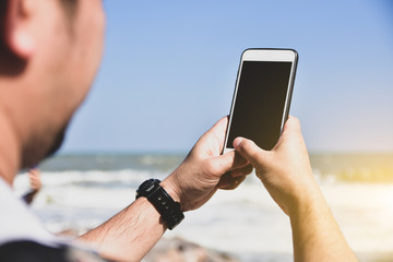 People holding mobile smart phone for using shopping online by internet network and communication