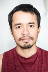 Fototapeta premium Hipster smart mustache man posting on white background