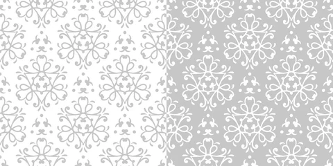 Tuinposter Abstract seamless backgrounds compilation. Gray and white monochrome patterns © Liudmyla