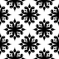 Floral seamless pattern. Black and white background