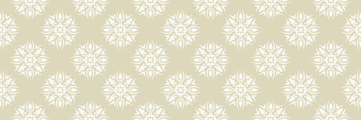 Floral seamless background. White design on long olive green backdrop